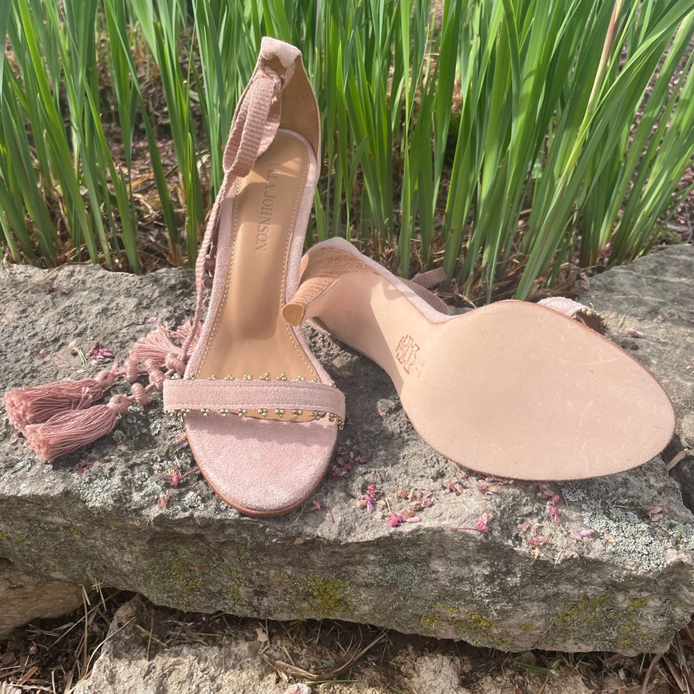 Ulla Johnson Rose Suede heels with wrap around ankle ties with tassels